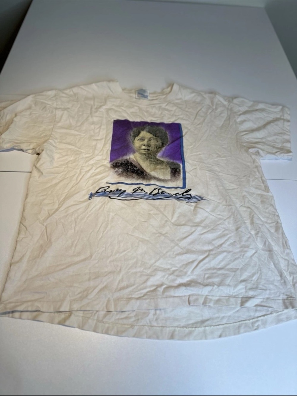 Hanes Cream Graphic Short Sleeve Tee with Purple Accent